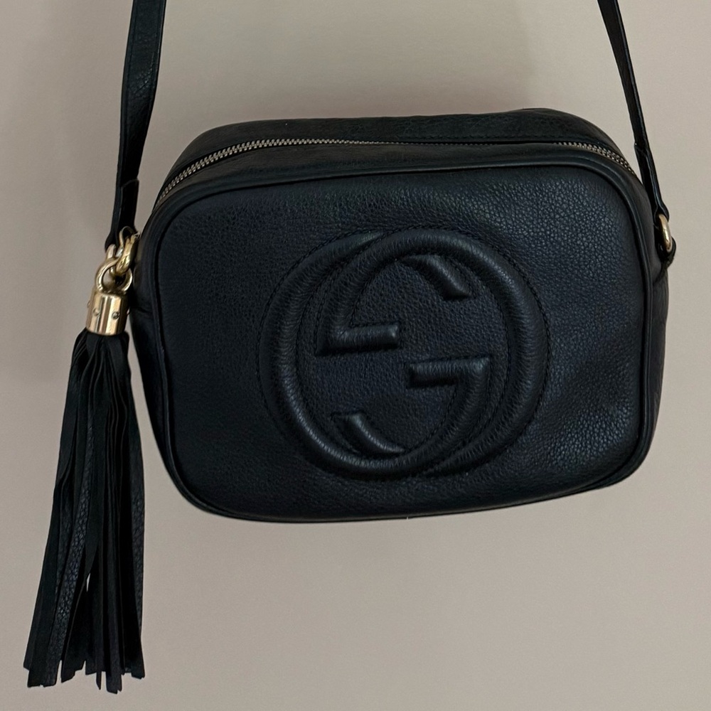 Gucci Black Crossbody Bag with Gold Accents
